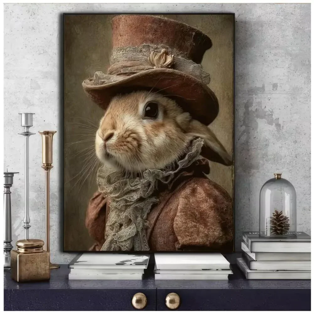 Canvas Art Victorian Rabbit Dressed in Top Hat & Vintage Costume 24x36 Frameless